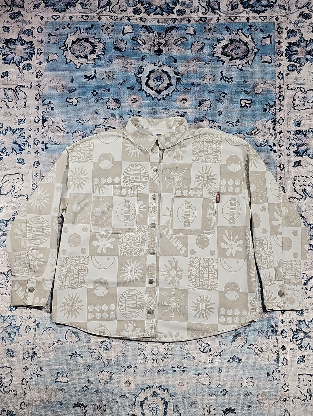 H&M White Shirt/Jacket with Small‎ Yellow Smiley Logo Heavy Duty